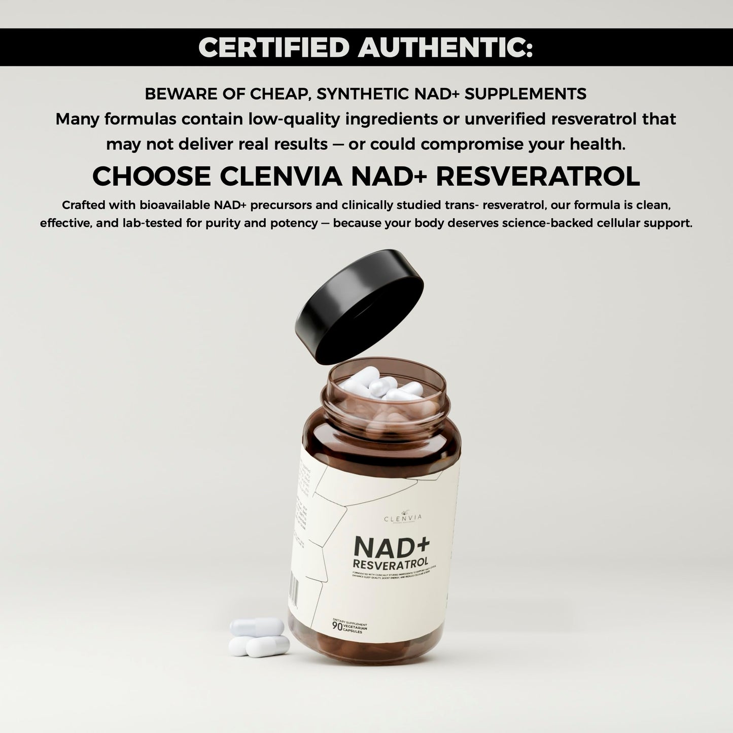 CLENVIA NAD+ Supplement with Resveratrol Capsules 90 Count