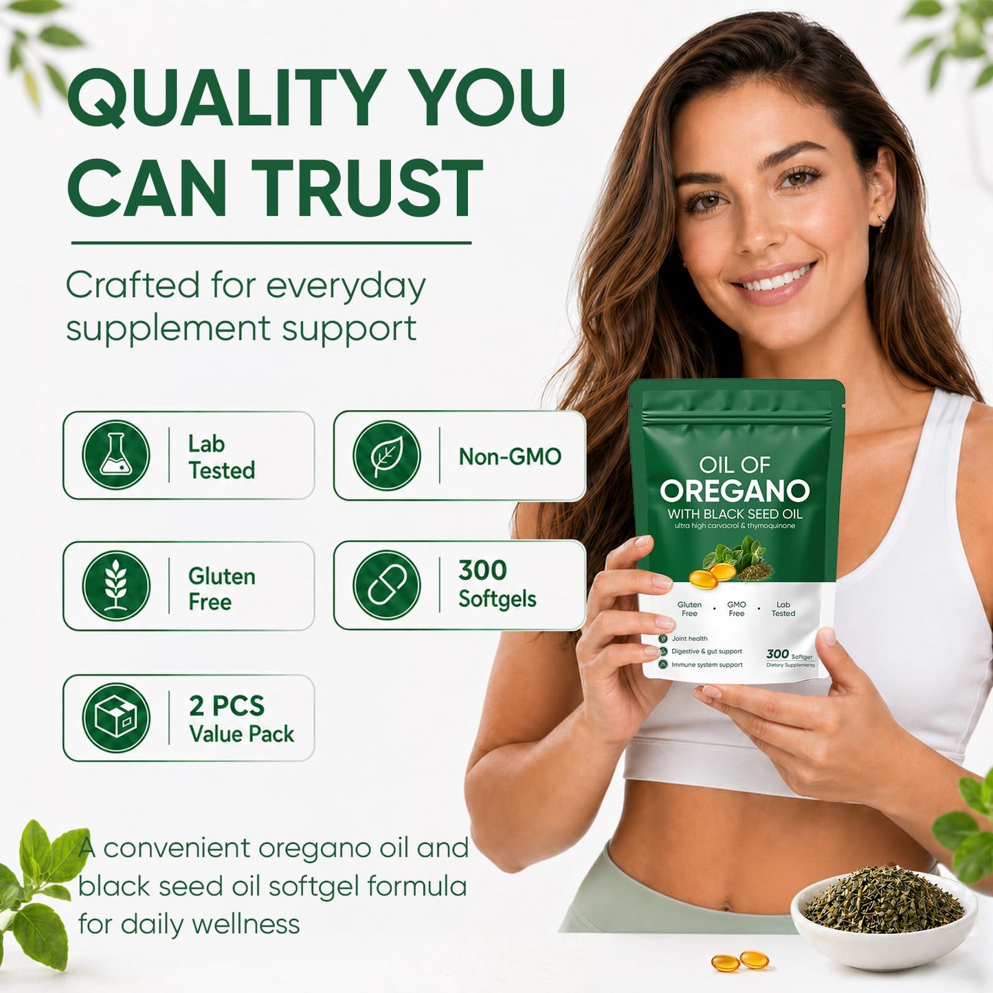 NUDENTA Oil of Oregano with Black Seed Oil Softgels, 300 Count