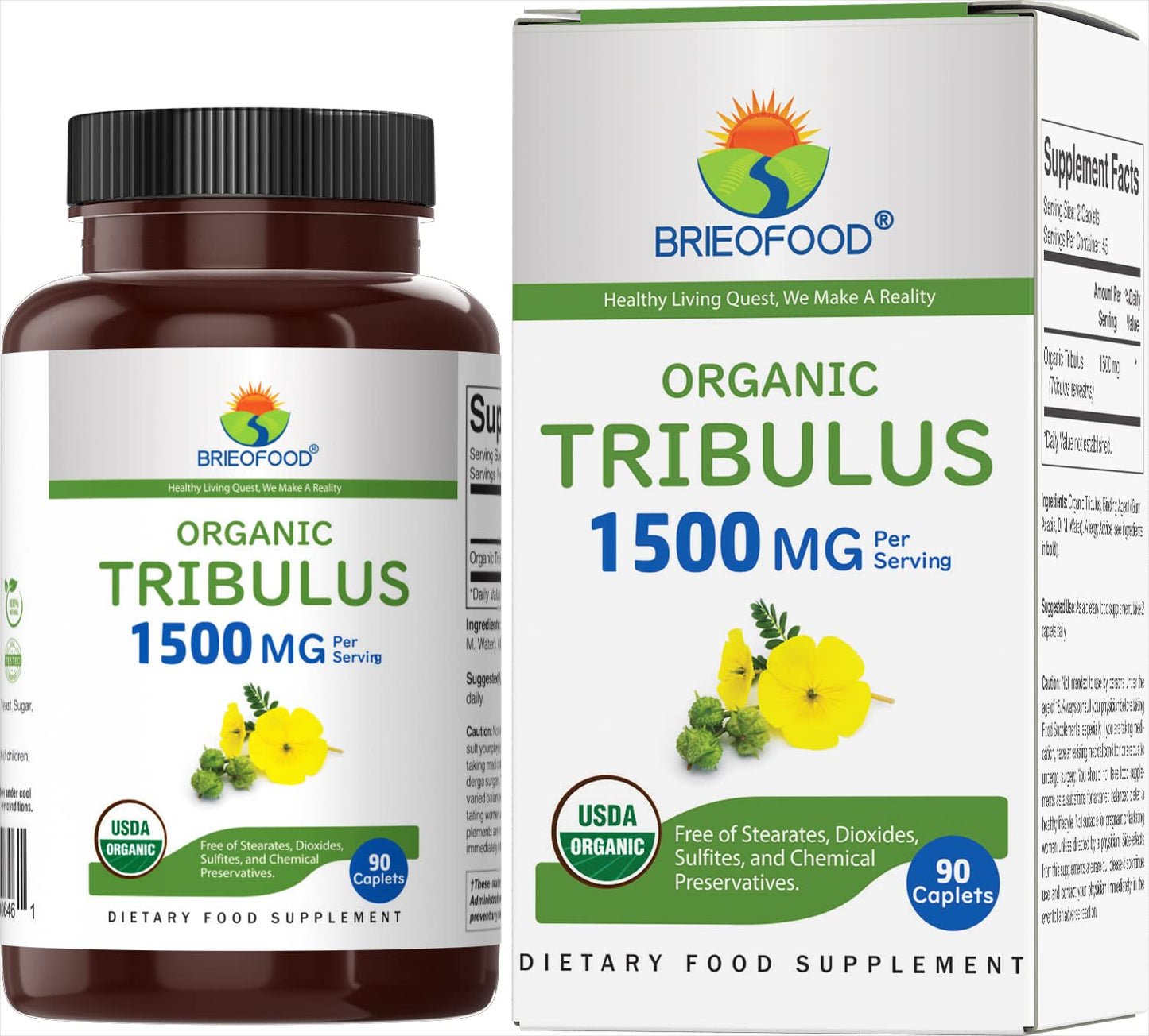 Brieofood Organic Tribulus 1500mg Tablet, 90 Count