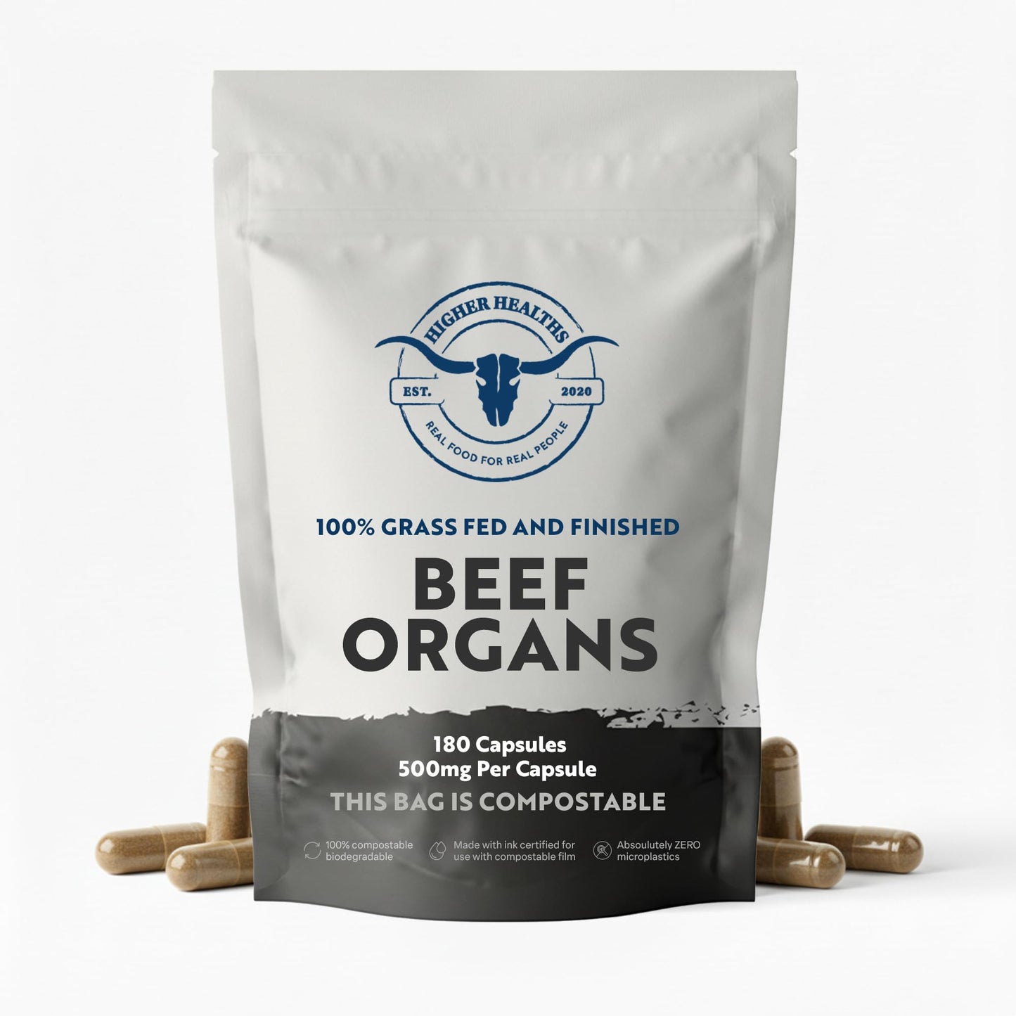 Higher Healths 100% Grass Fed Beef Organs Freeze-Dried Organ Blend 180 Capsules