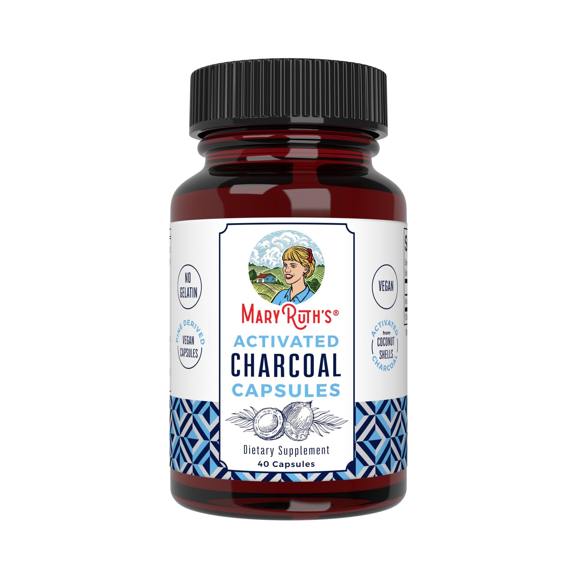 MARYRUTH'S Activated Charcoal 950 mg Capsules, 40 Count