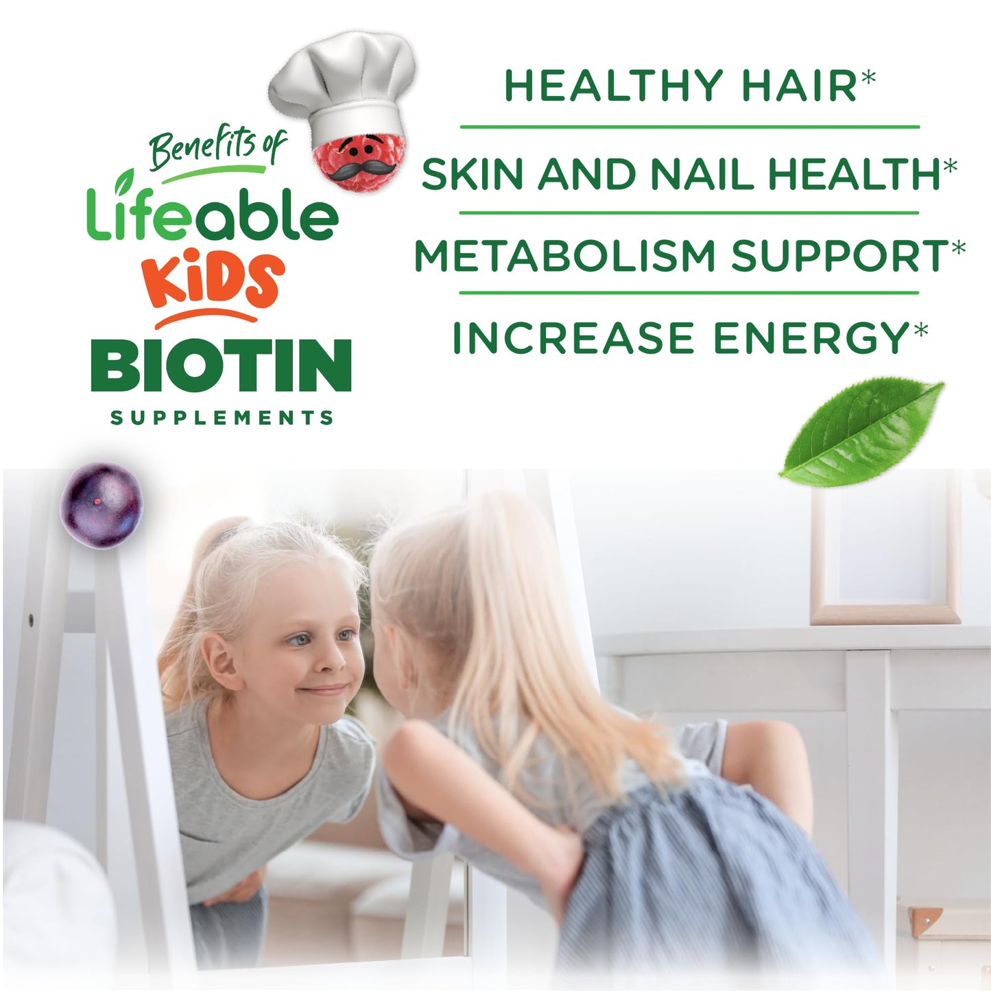 Lifeable Sugar Free Biotin Gummies for Kids, 90 Gummies