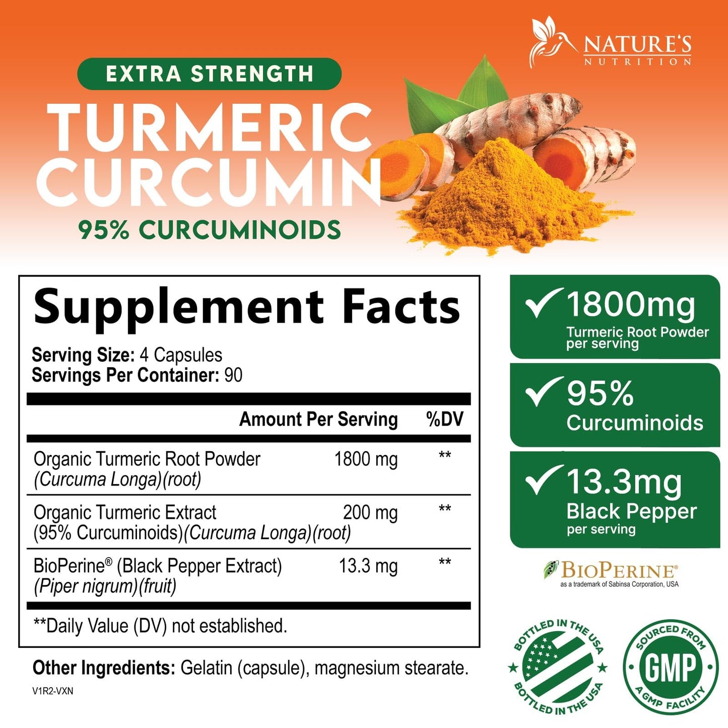 Nature's Nutrition Turmeric Curcumin Supplement 360 Capsules