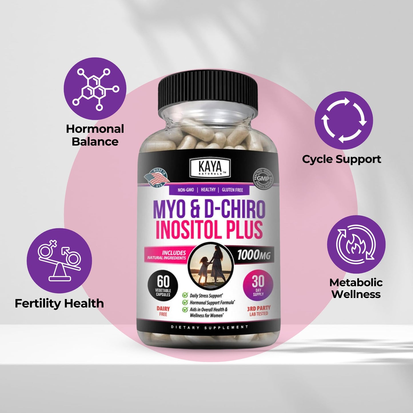 Kaya Naturals Myo & D-Chiro Inositol Plus Support for Women Vitamin B8 60 Capsules