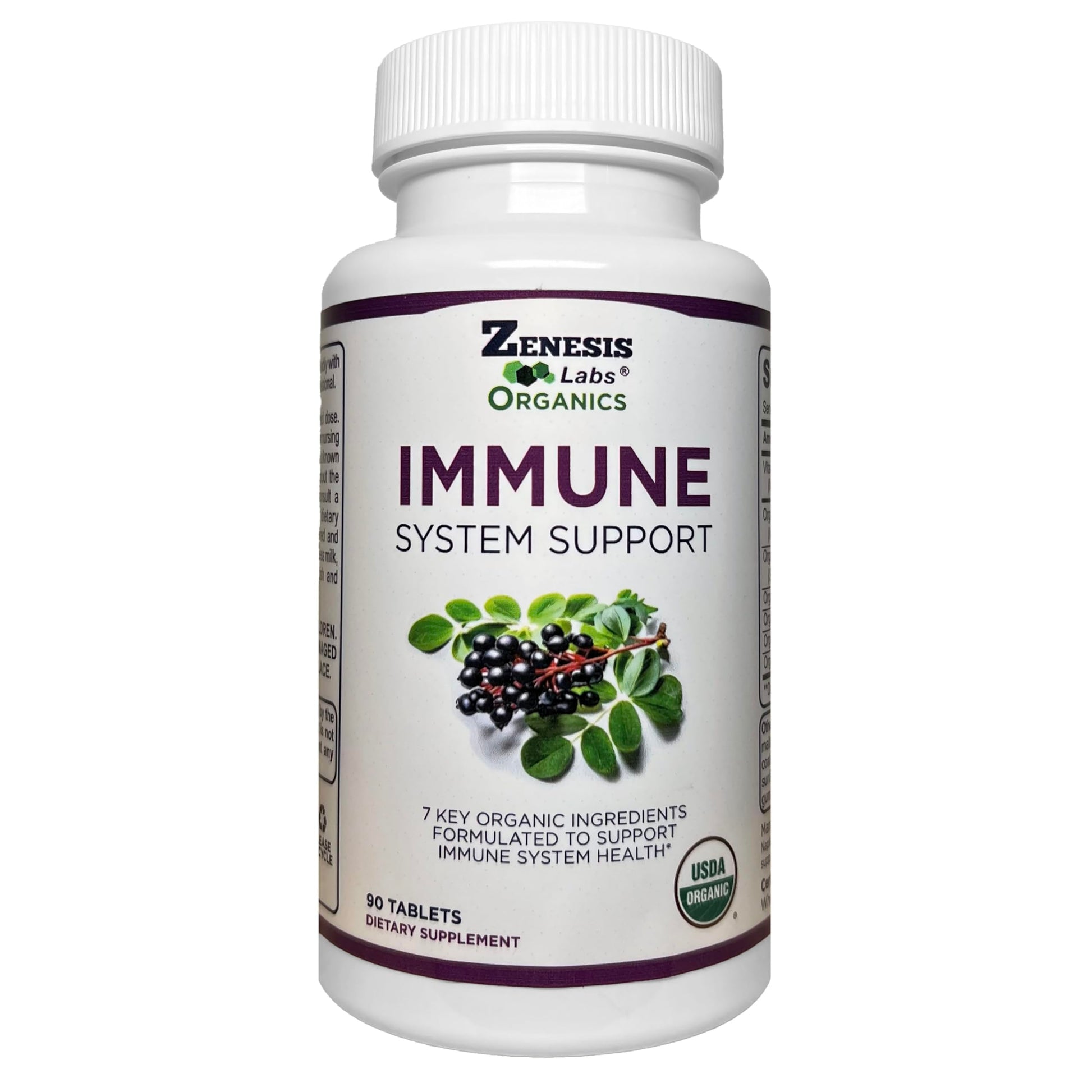 Zenesis Labs Organic Immune Support Supplement with Vitamin C, Moringa, Elderberry, Astragalus, Oregano, Ginger, Garlic, 90 Tablets