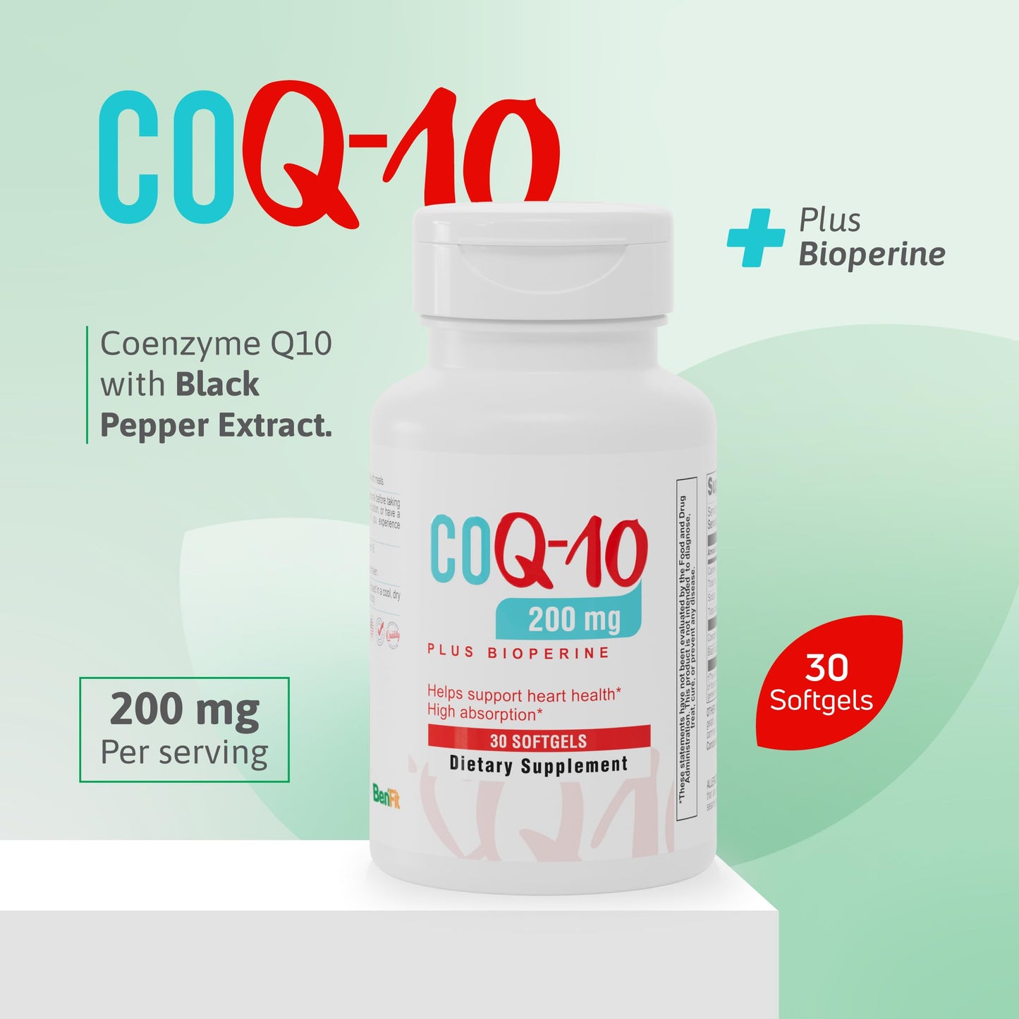 Nutra Nutrition CoQ10 200 mg with Black Pepper Extract – High Absorption Coenzyme Q10 Supplement – Supports Heart Health & Cellular Energy, Softgels, 30 Count