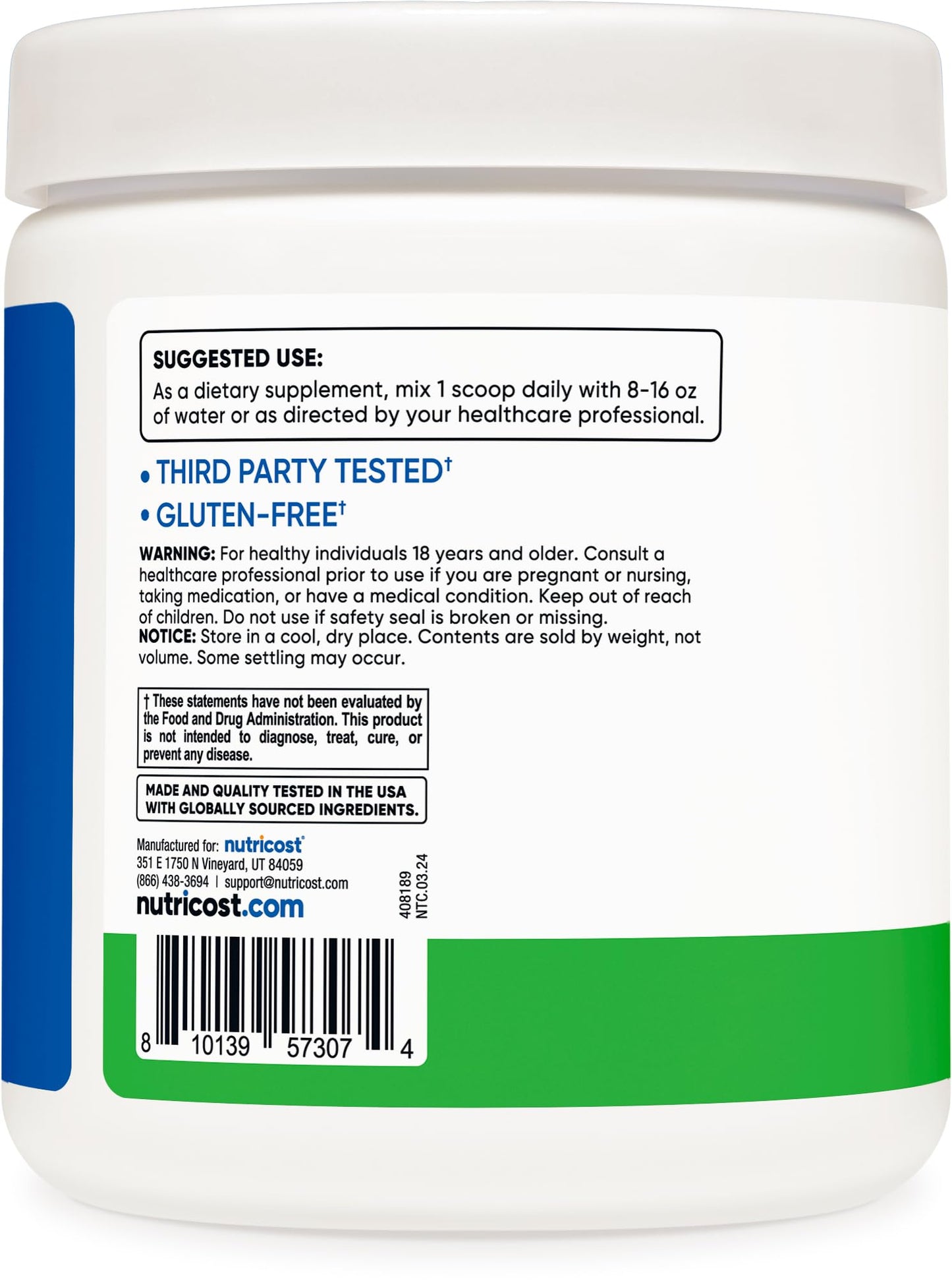 Nutricost BCAA Powder (Green Apple) 30 Servings, 9.6 Ounce