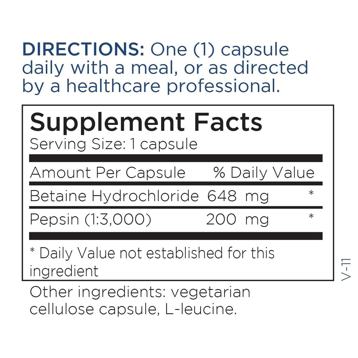 Metabolic Maintenance Betaine HCL + Pepsin Digestive Enzyme - Protein Digestion + Gut Health Support Supplement Capsules, 100
