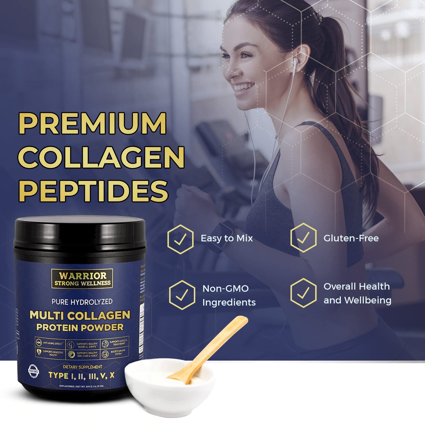 Warrior Strong Wellness Pure Hydrolyzed Multi Collagen Protein Powder, 1.01 Pound