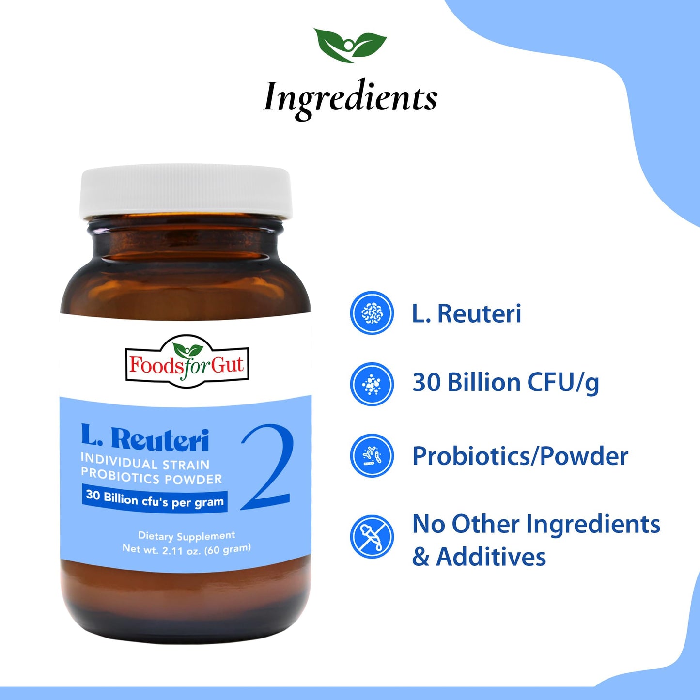 Foods For Gut Lactobacillus Reuteri 2 Probiotic Powder (2.11 Oz)