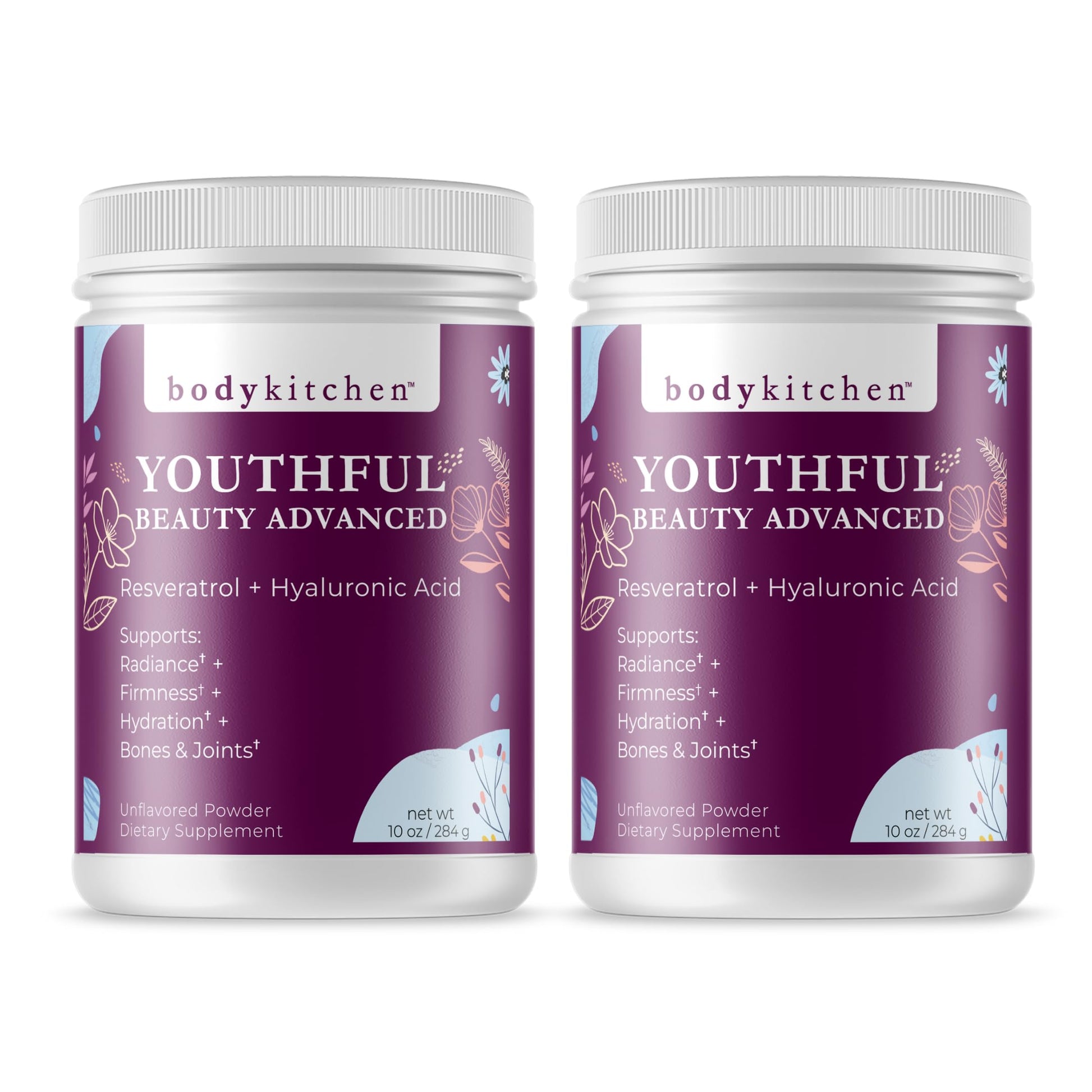 Body Kitchen Youthful Beauty Advanced Collagen Peptides Powder for Beautiful Hair Skin Nails with Resveratrol & Hyaluronic Acid for Anti-Aging & Antioxidant Support, Grass Fed, 20 oz