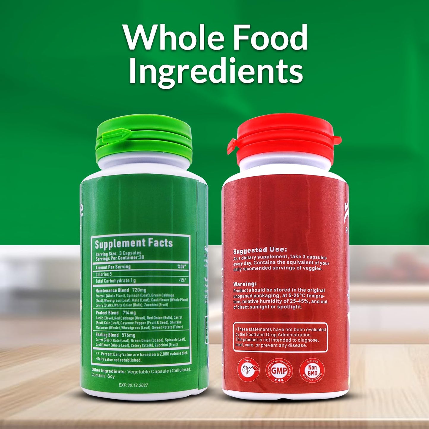 HOMERECORE Whole Food Fruits & Veggies Supplement Capsules, 180 Count
