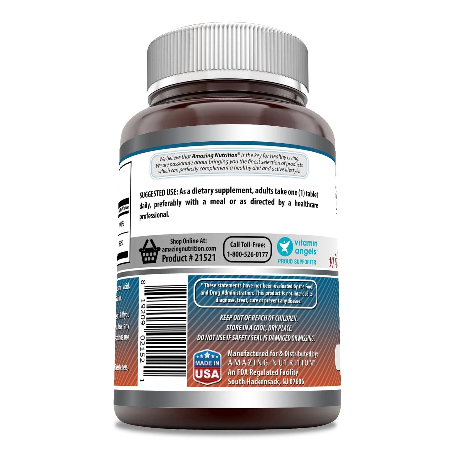 Amazing Nutrition Calcium with Vitamin D3 Supplement Tablets 500 Count