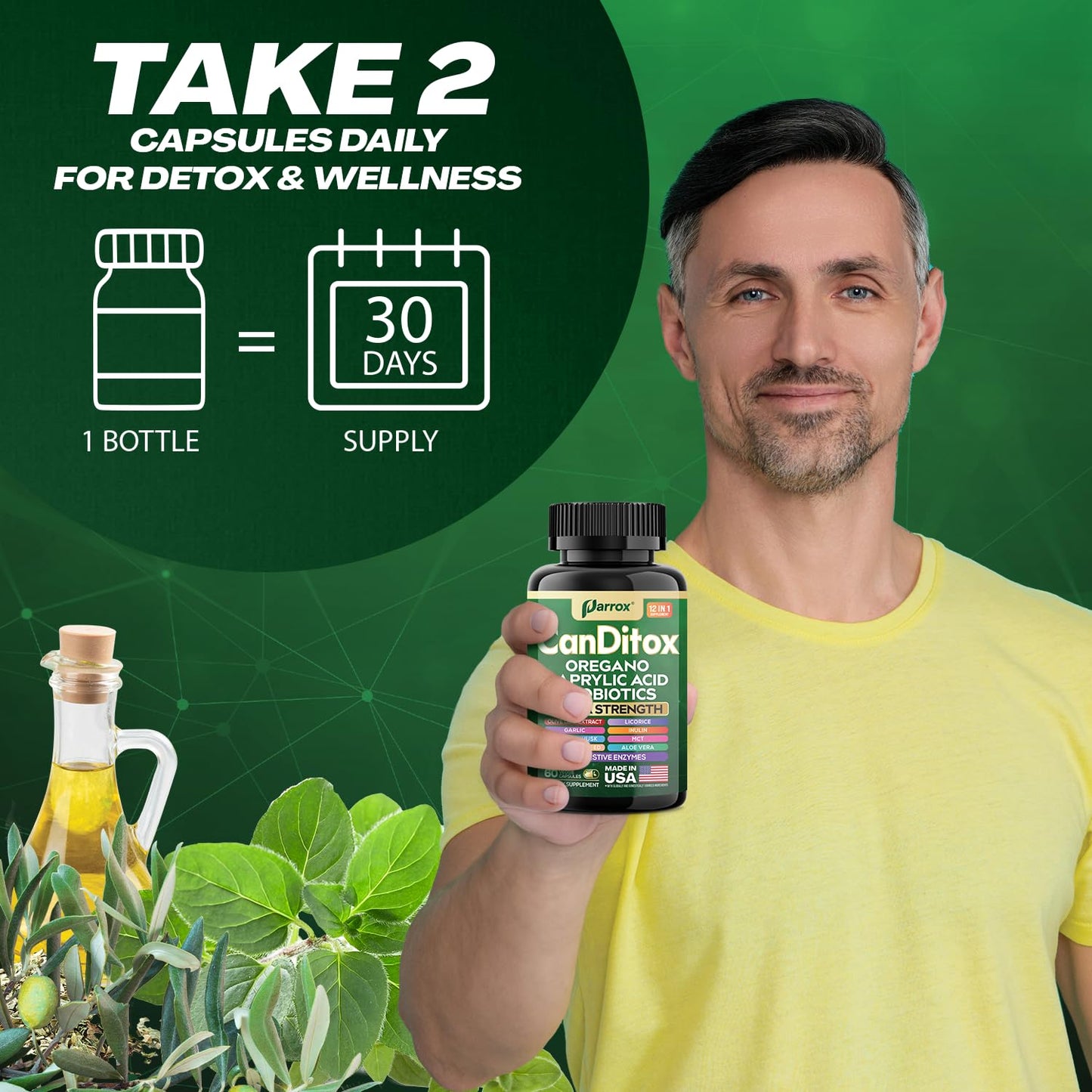 Parrox Canditox Cleanse Capsules, 15-in-1 Gut & Detox, Oregano 180 Capsules