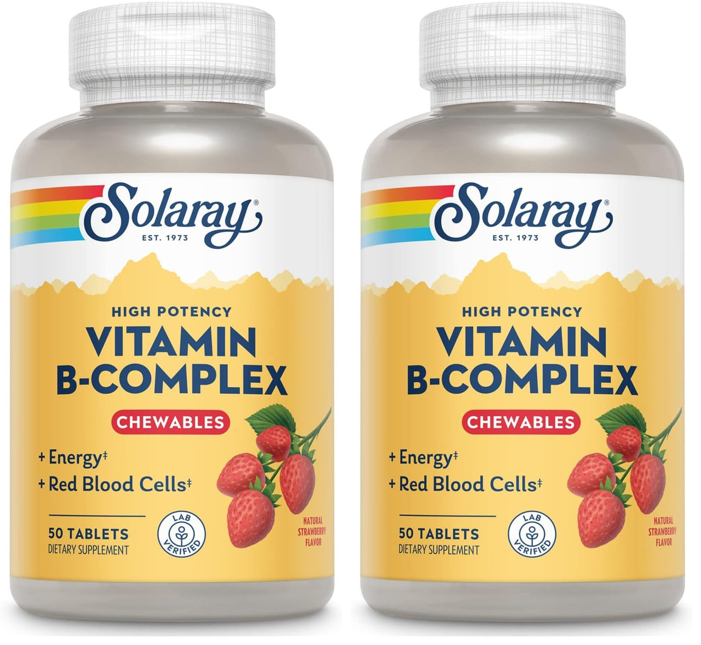 SOLARAY Vitamin B-Complex Tablets, Strawberry, Healthy Energy, Red Blood Cell, Stress & Metabolism Support, 100 Tablets