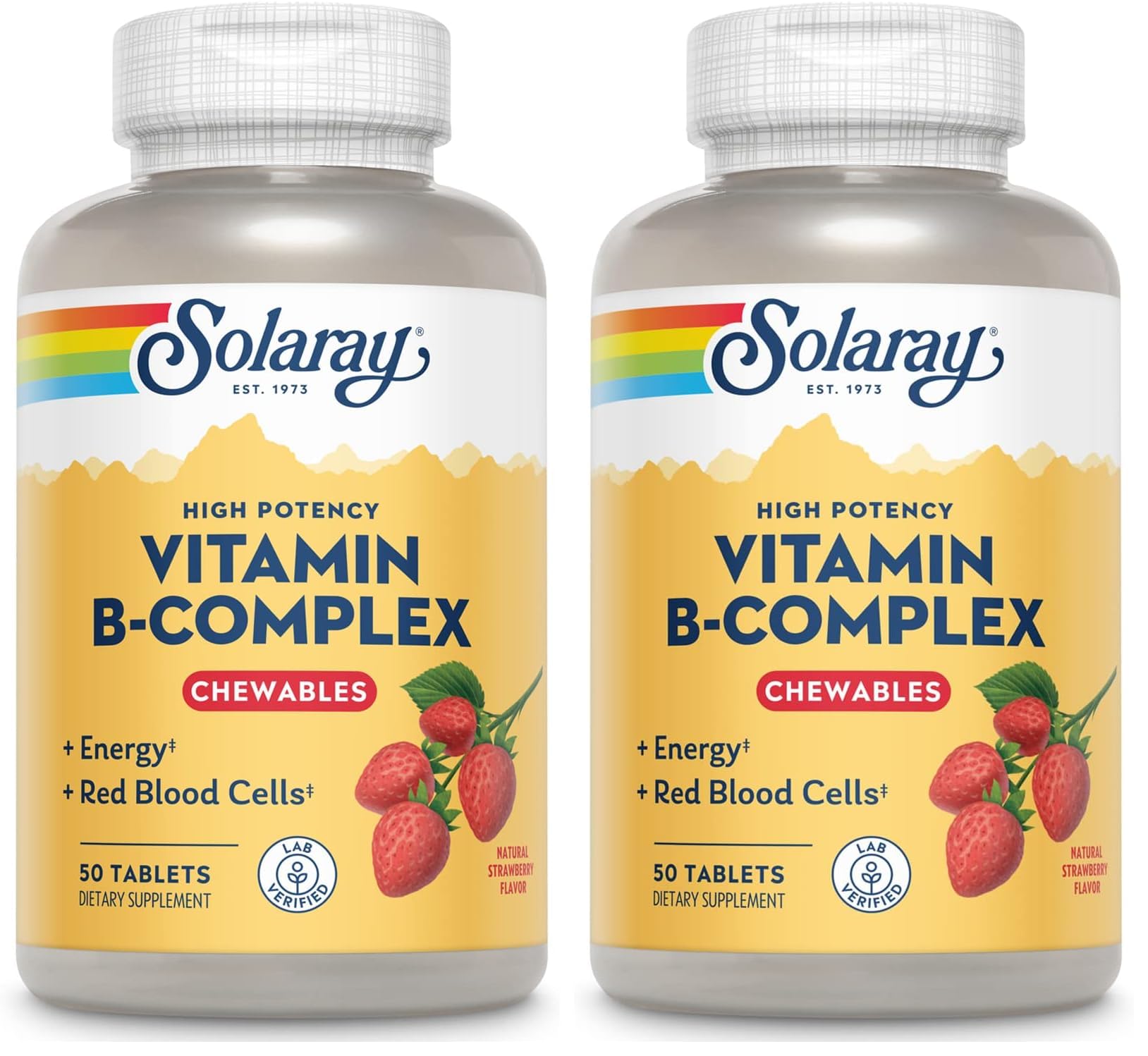 SOLARAY Vitamin B-Complex Tablets, Strawberry, Healthy Energy, Red Blood Cell, Stress & Metabolism Support, 100 Tablets