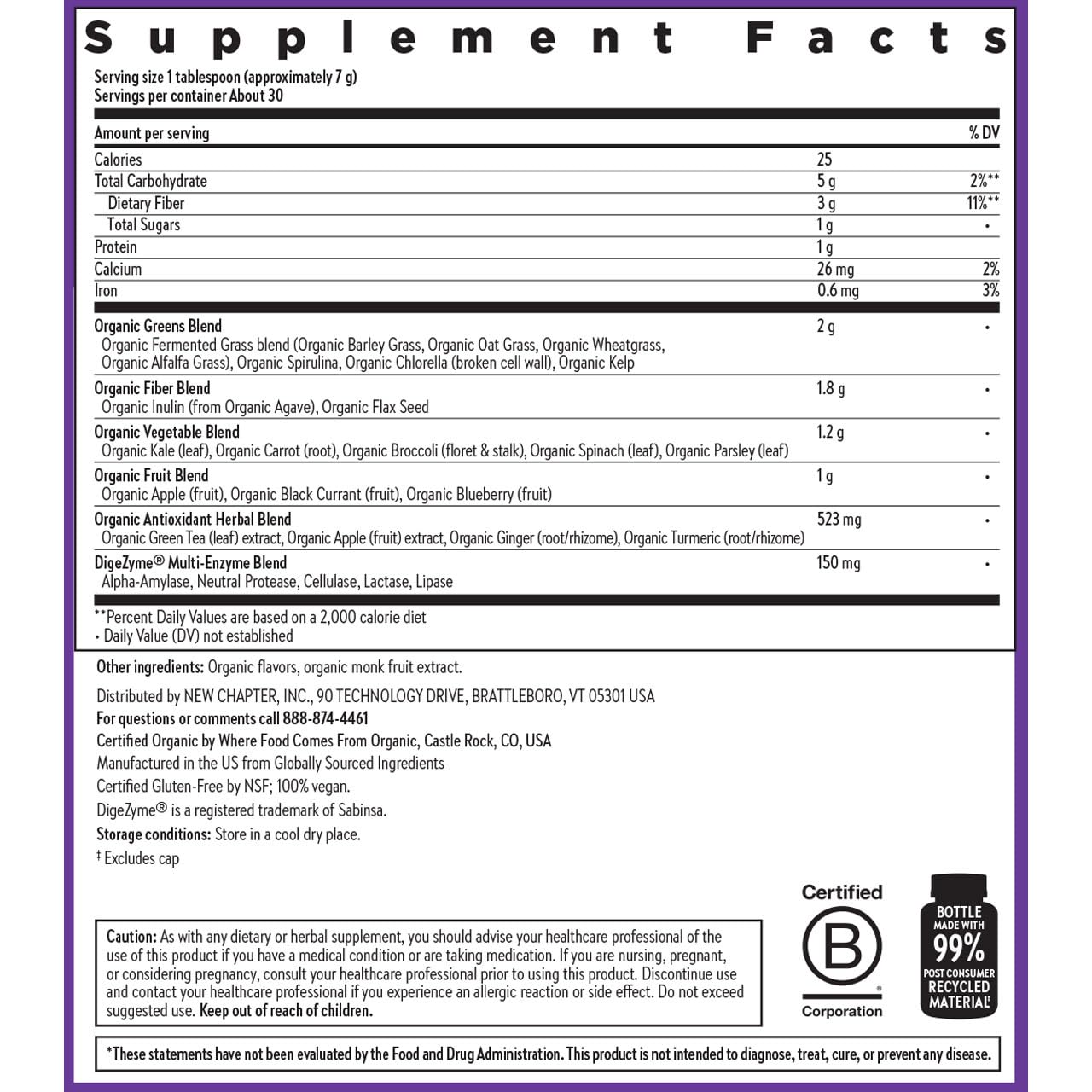 New Chapter All-Flora Digestive Super Greens Powder 7.4 Ounce