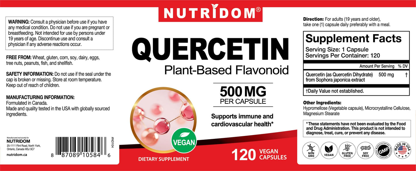 Nutridom Quercetin 500mg Capsule, 120 Capsules
