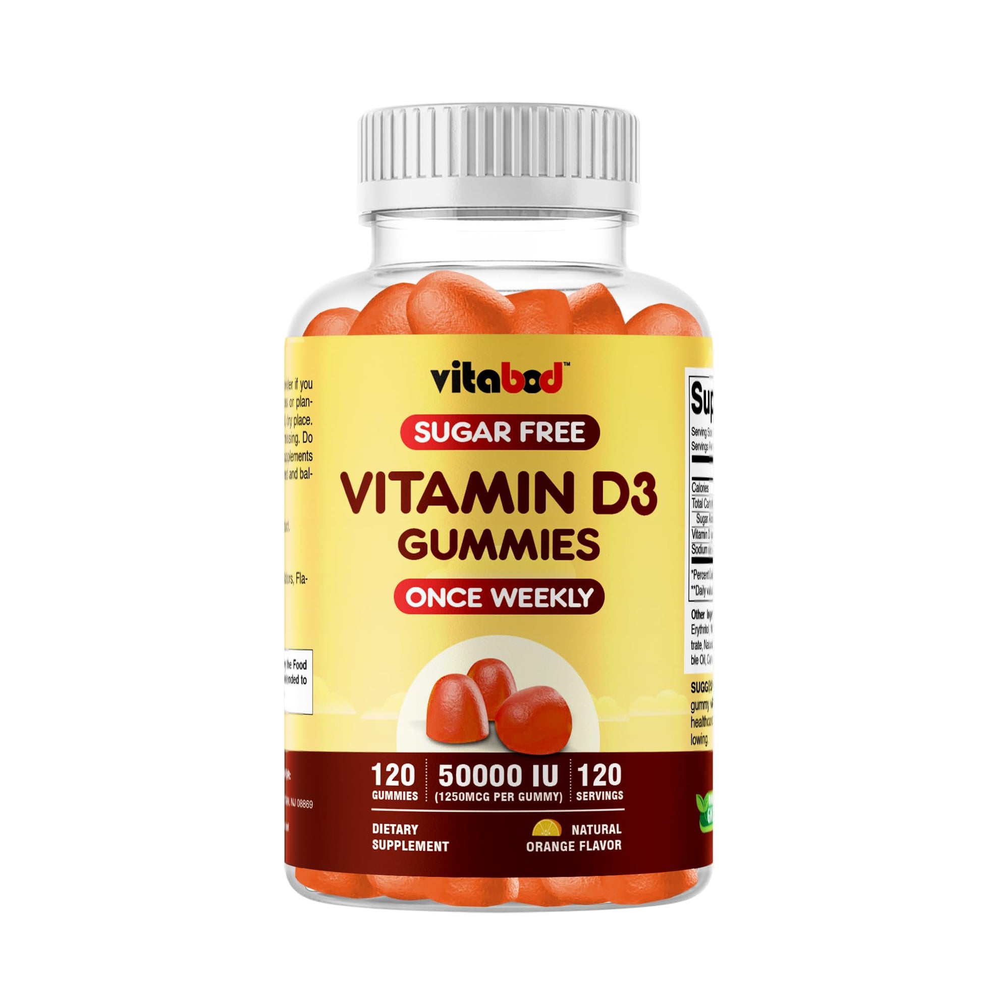 Vitabod Vitamin D3 Sugar-Free 50,000 IU Weekly Gummies, 120 Count