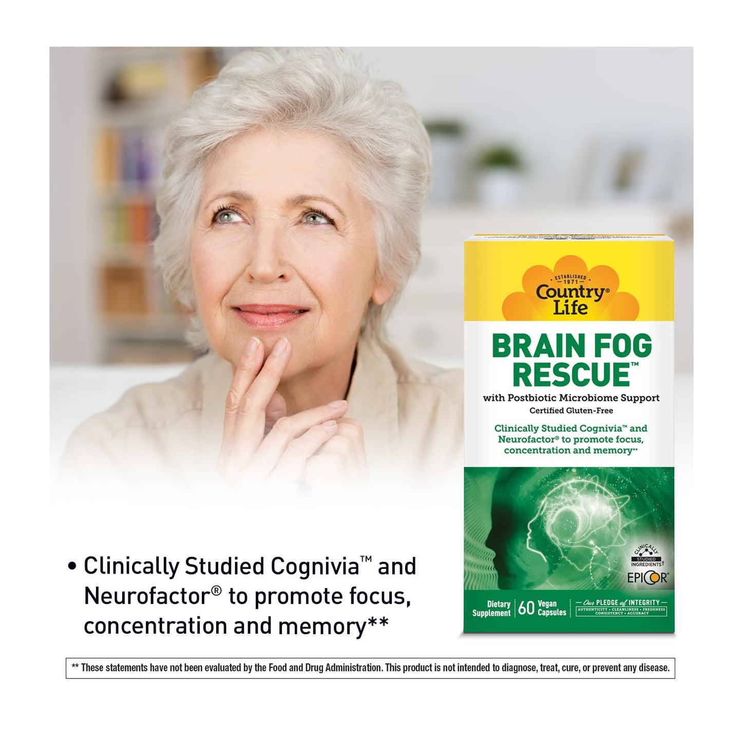 Country Life Brain Fog Rescue Cognitive Support Capsules 60