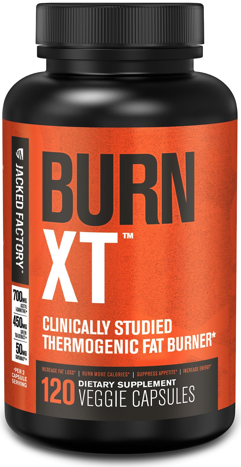 Jacked Factory Burn-XT Clinically Studied Fat Burner & Weight Loss Supplement Capsules 120