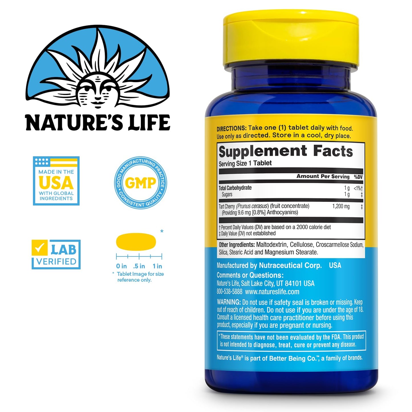 Nature's Life Tart Cherry 1200mg Tart Cherry Juice Concentrate Capsules, 30 Count