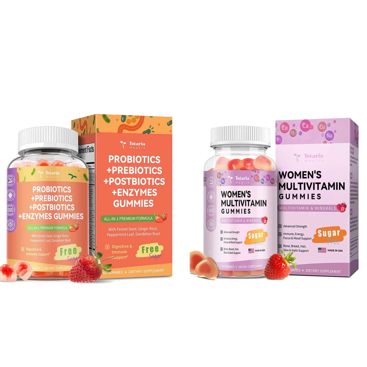 Totaria Probiotic Prebiotic Postbiotics & Multivitamin for Women Bundle, 120 Gummies