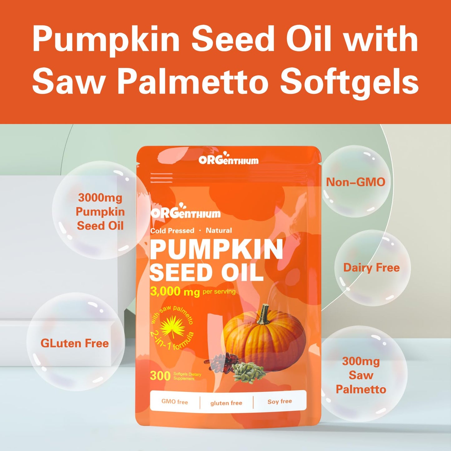 OrgEnthium Pumpkin Seed Oil with Saw Palmetto Capsules, 300