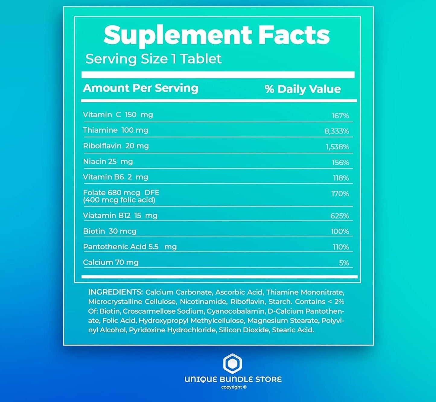 Unique Bundle Store Super Vitamin B Complex 250 Tablets