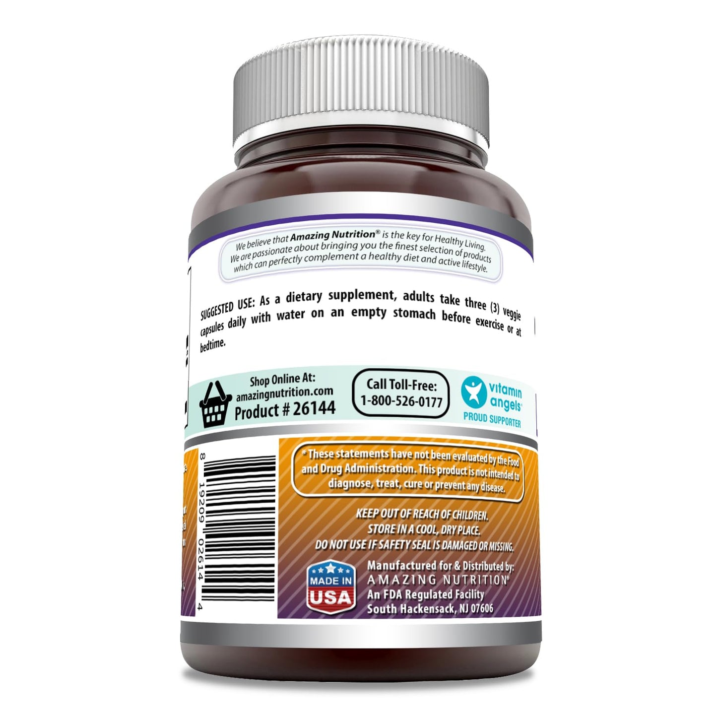 Amazing Nutrition L-Ornithine 1500 mg Per Serving Veggie Capsules, 120 Capsules