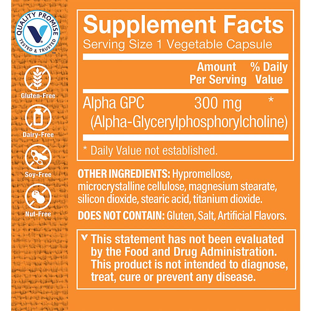 The Vitamin Shoppe Alpha GPC (Alpha-Glyceryl-Phosphoryl-Choline) 300mg Capsule 60 Count