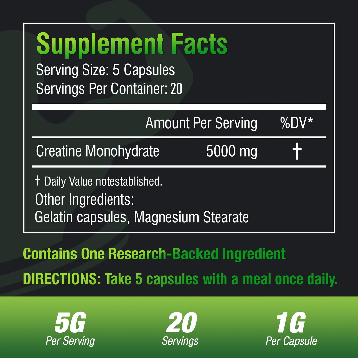 BIKAYALUE Creatine Monohydrate 5000mg Capsule, 200 Count