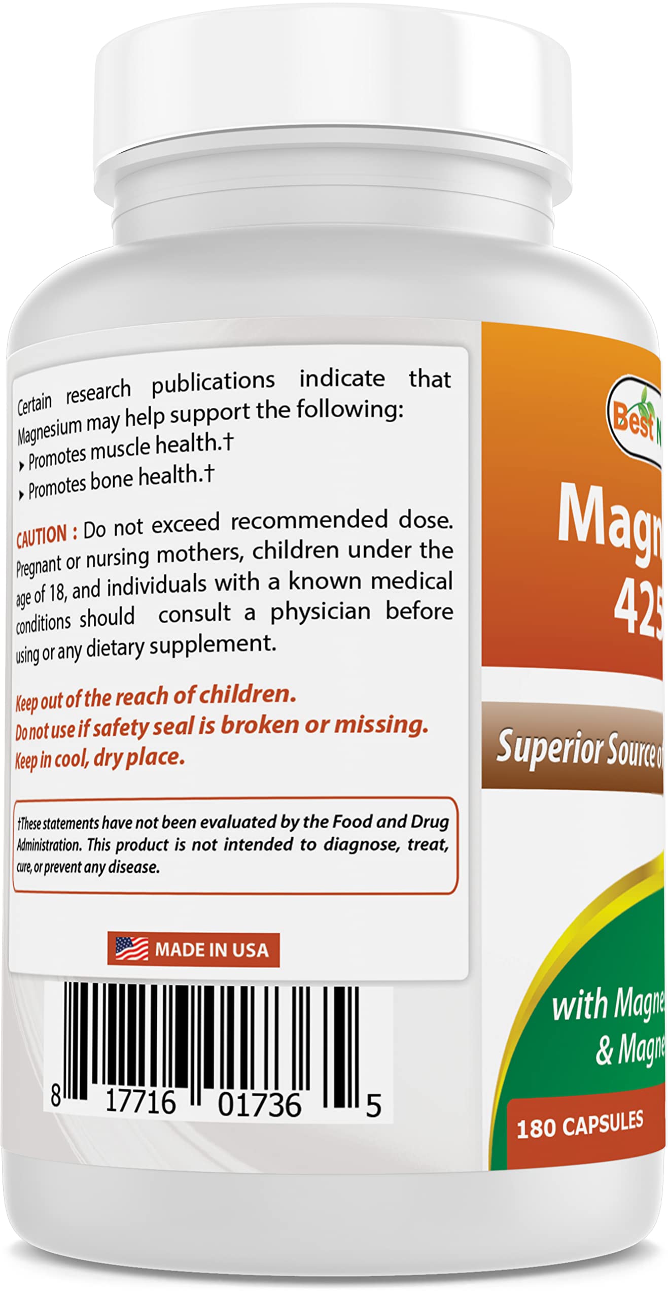 Best Naturals Magnesium 425 mg Capsules, 540 Count