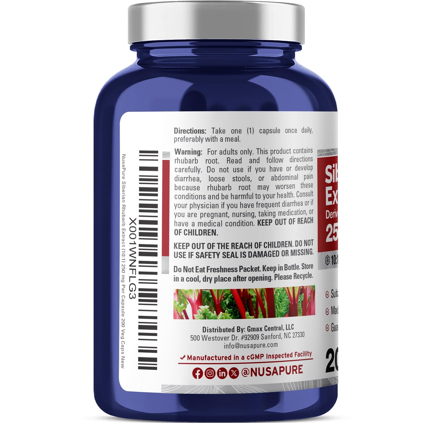 NusaPure Siberian Rhubarb 250 mg, 200 Veg Capsules