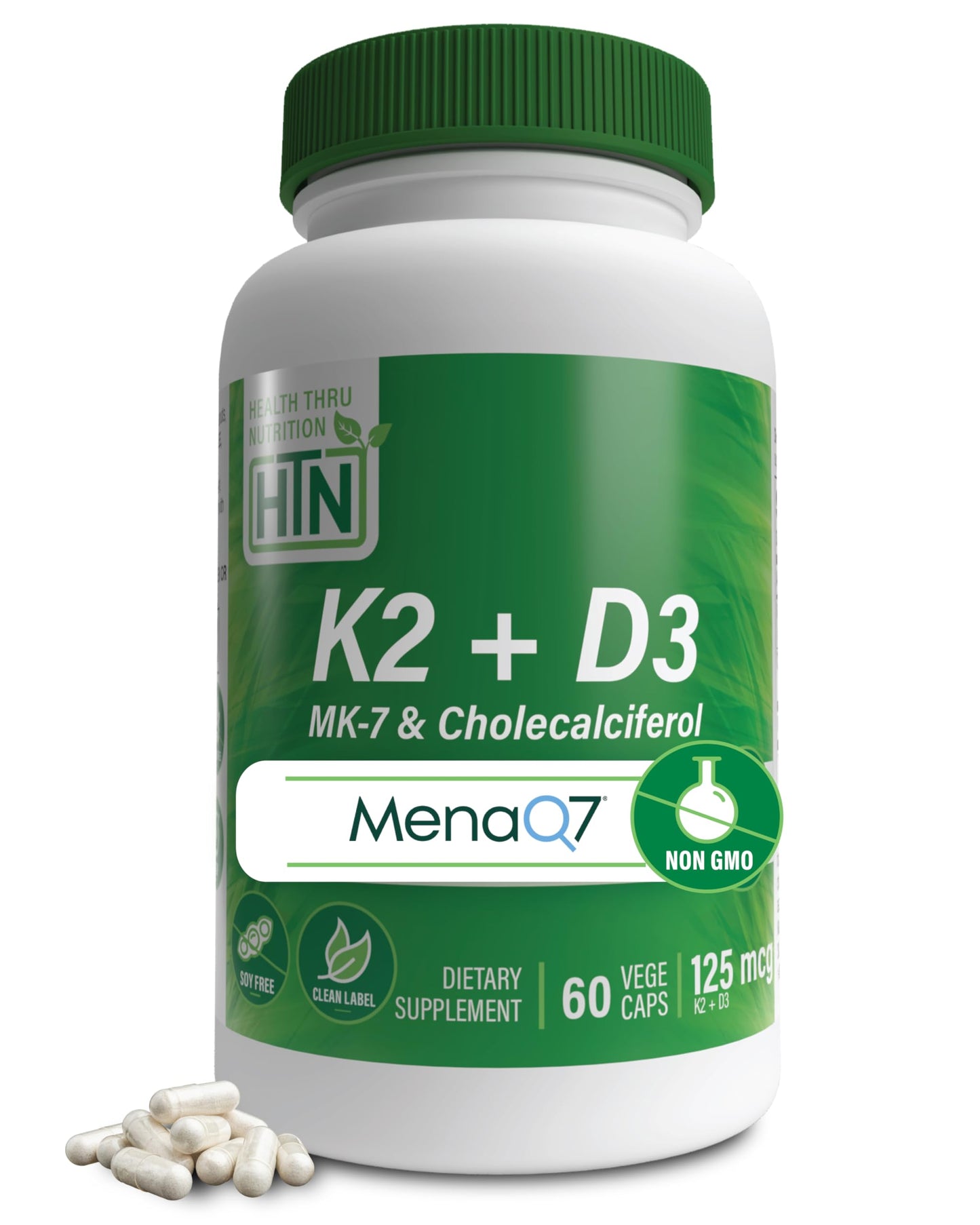 Health Thru Nutrition Advanced K2 (MenaQ7) (100mcg) with Vitamin D3 (1000 IU), 60 VegeCaps Capsules