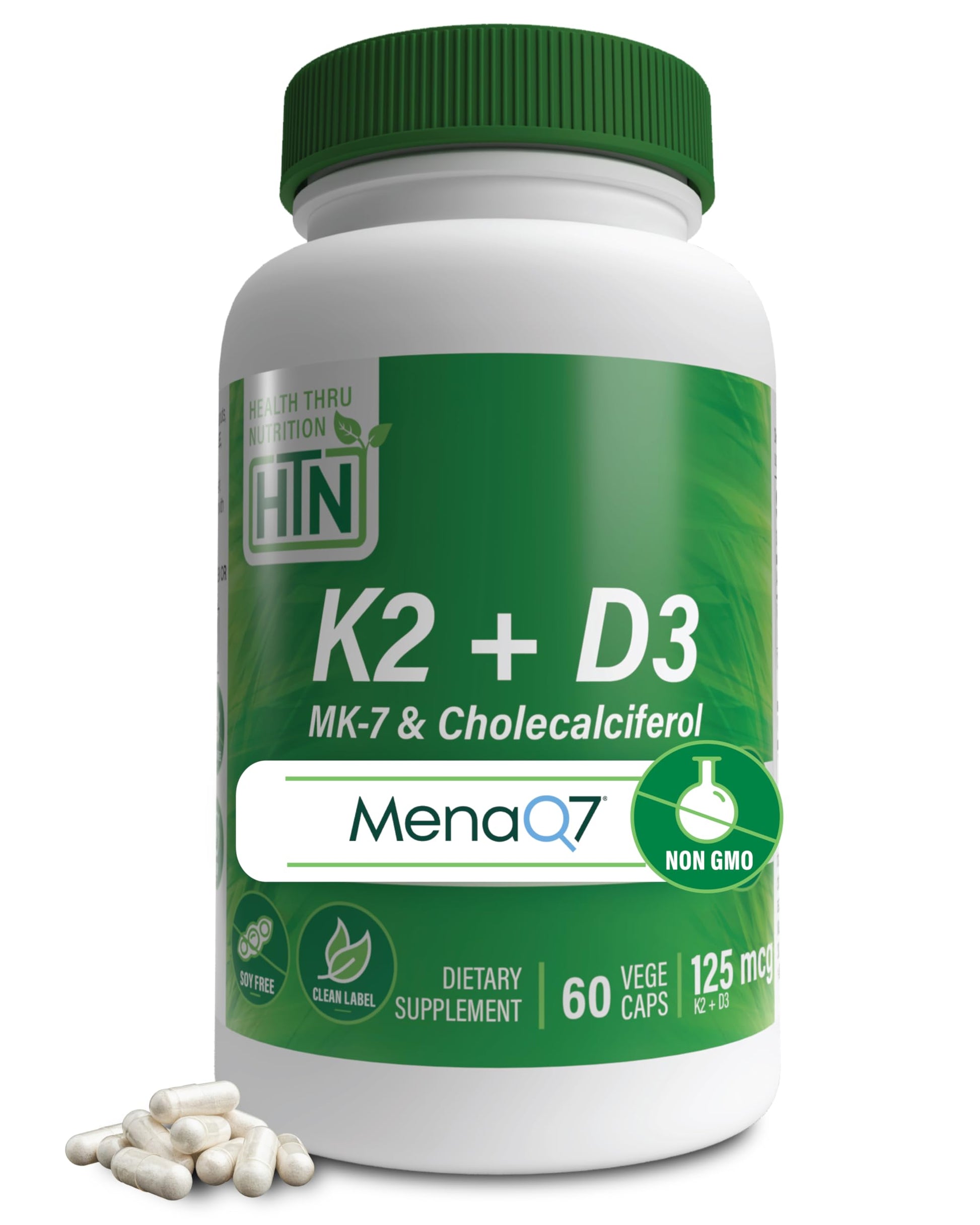 Health Thru Nutrition Advanced K2 (MenaQ7) (100mcg) with Vitamin D3 (1000 IU), 60 VegeCaps Capsules
