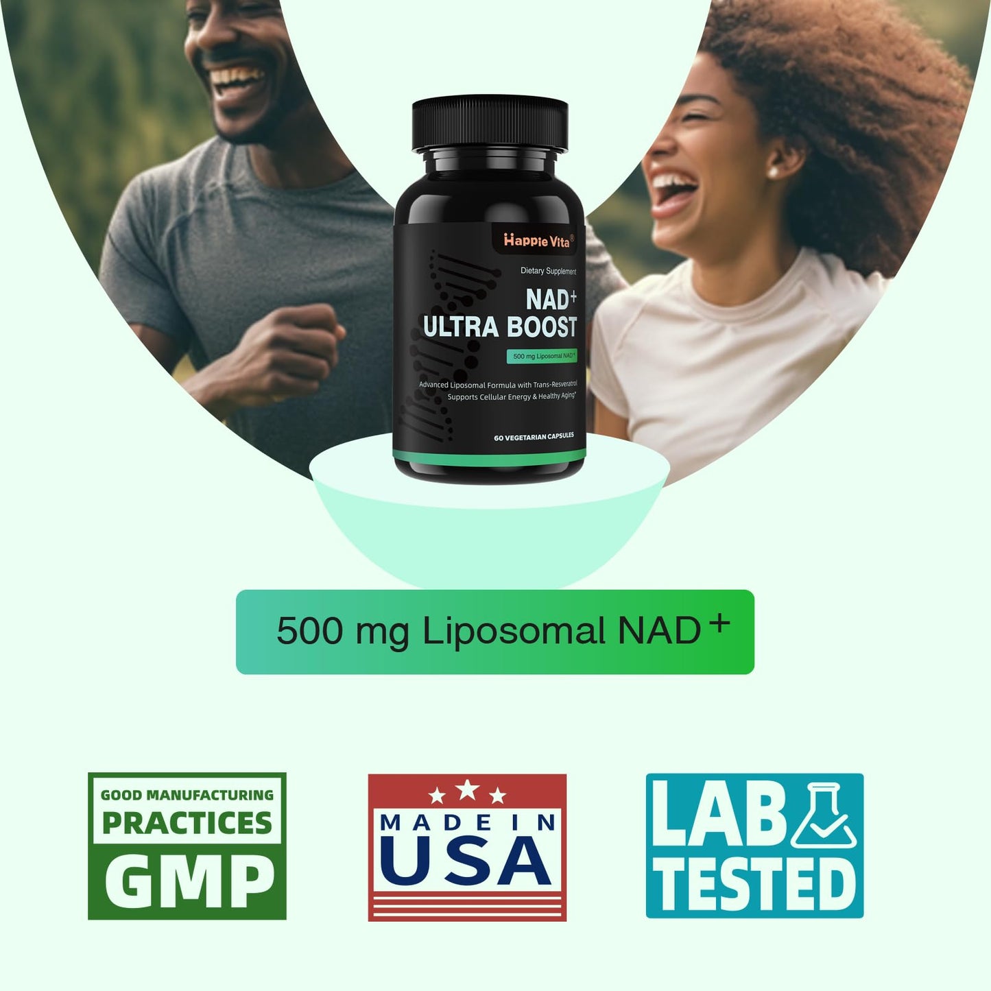HappieVita Liposomal NAD+ with Resveratrol NMNH Supplement Alternative High Purity NAD Supplement for Anti-Aging, Energy, Focus 60 Capsules