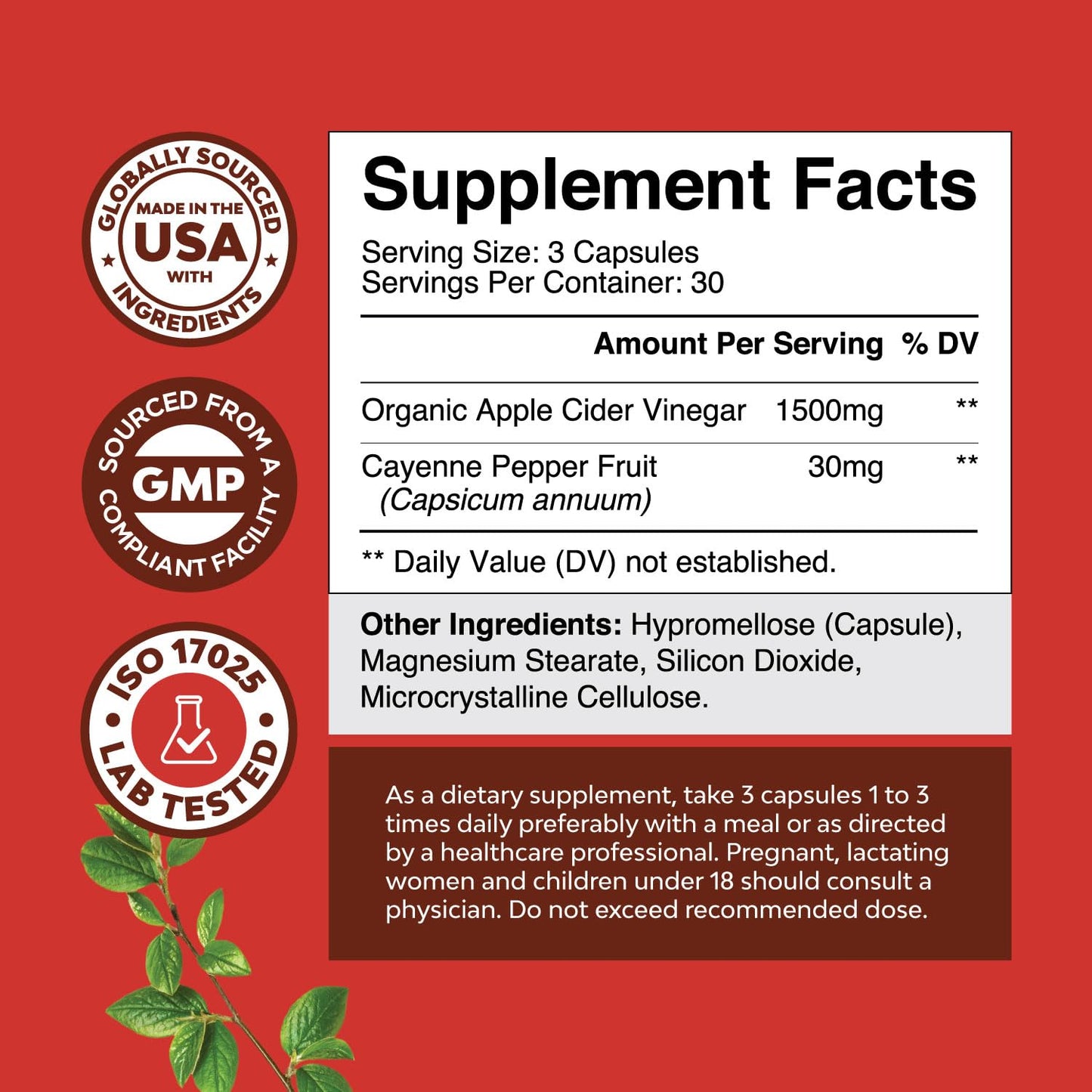 Natures Craft Apple Cider Vinegar Capsules - ACV Cleanse and Detox for Gut and Digestive Health with Cayenne, Extra Strength, 90 Capsules