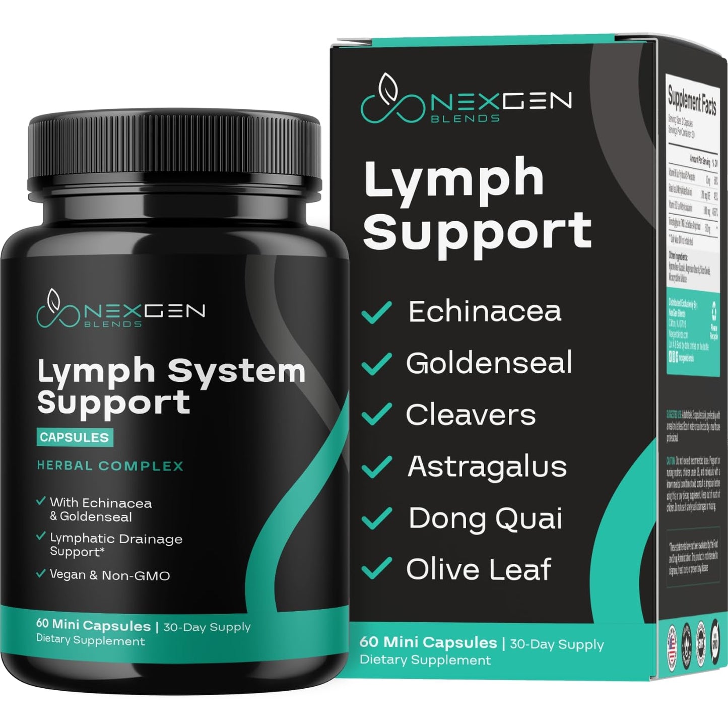 NEXGEN BLENDS Herbal Lymph System Support Supplement Capsule 60 Count