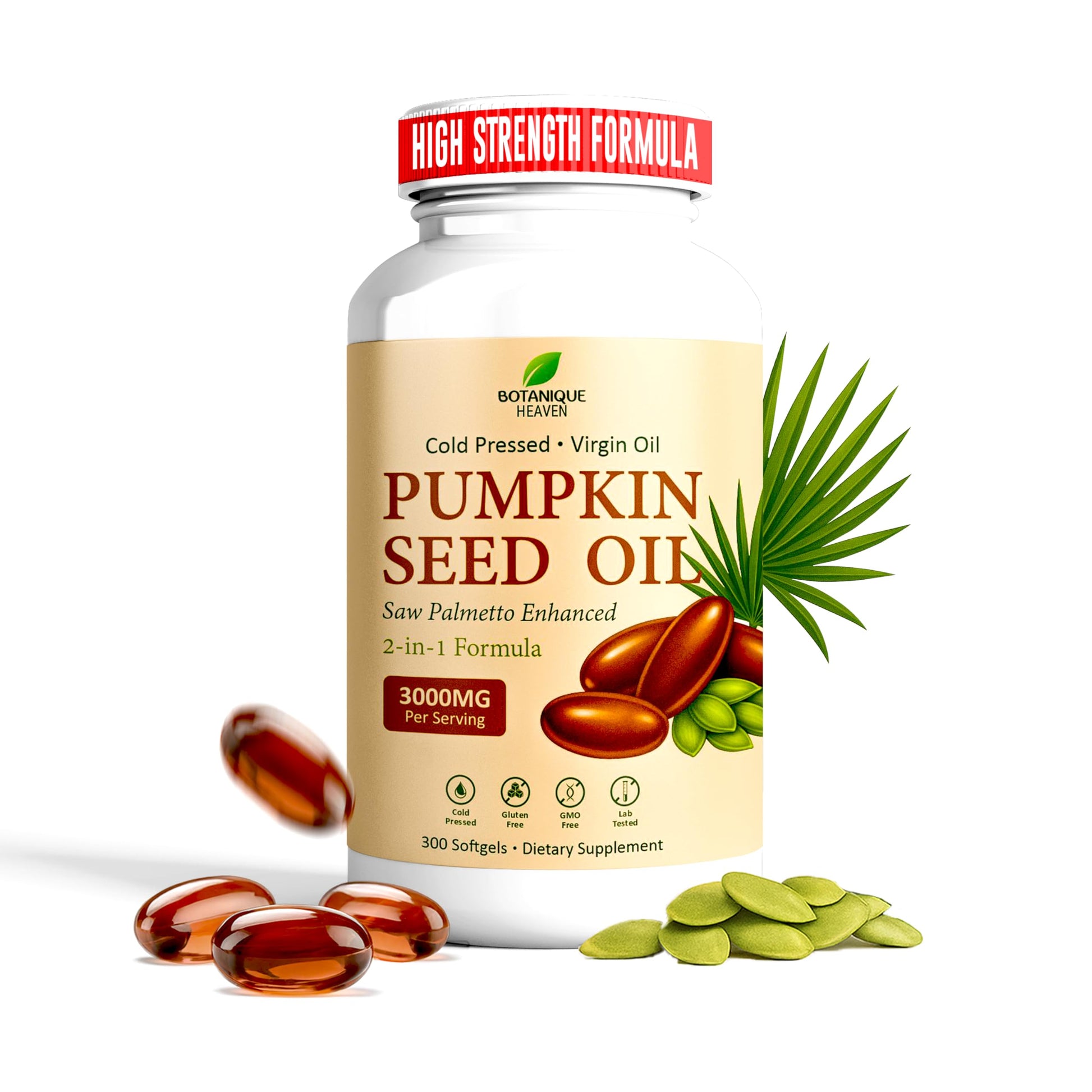 Botanique Heaven High Strength Pumpkin Seed Oil with Saw Palmetto Capsules, 300 Count
