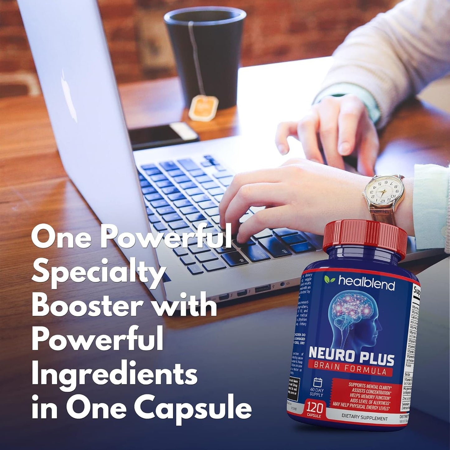healblend Neuro Plus Brain & Focus Formula - Brain Booster Supplement, Supports Mental Clarity & Focus - Enhances Concentration & Mental Energy, 3 Capsules