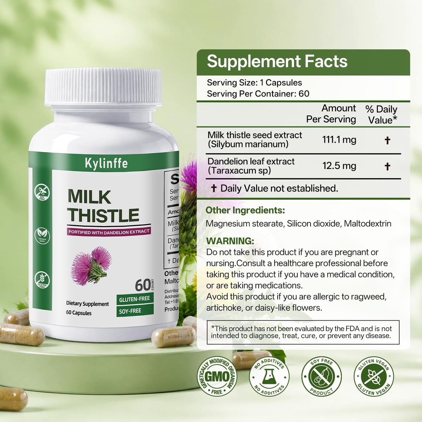 Oopeatol Milk Thistle Supplement with Dandelion Leaf Extract Capsules, 60 Count
