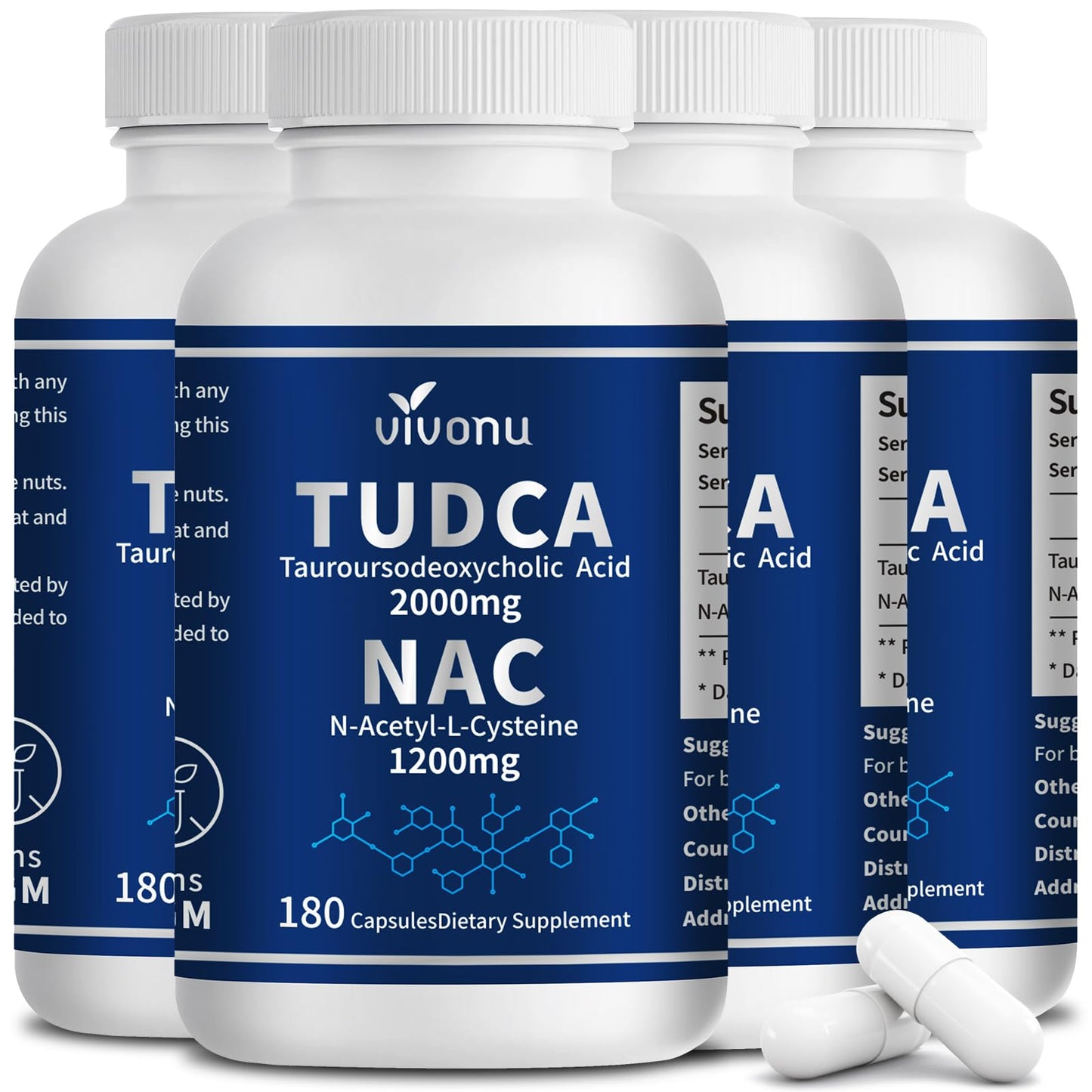 VivoNu TUDCA 2000mg + NAC 1200mg Supplement Complex Capsules, 720 Capsules