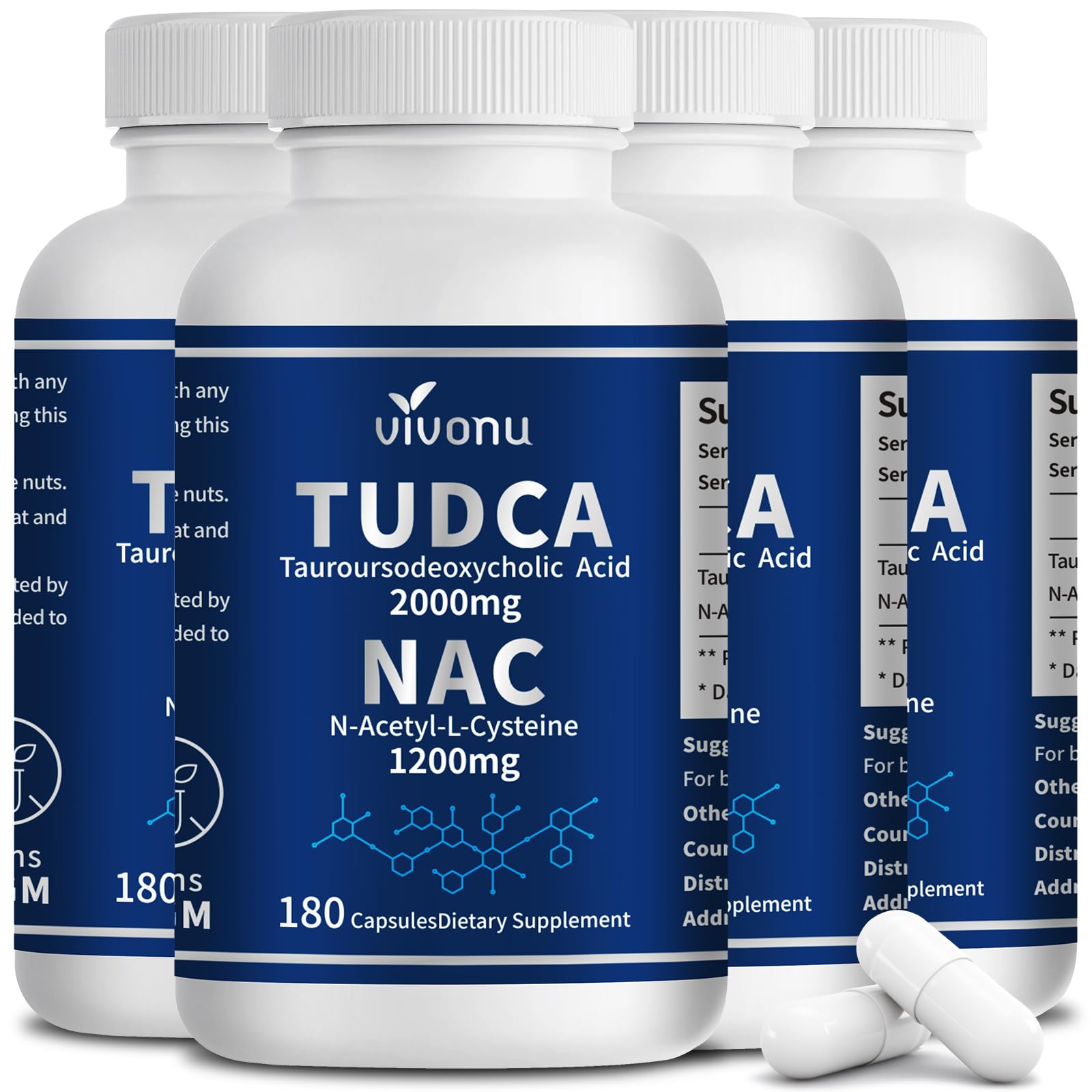 VivoNu TUDCA 2000mg + NAC 1200mg Supplement Complex Capsules, 720 Capsules