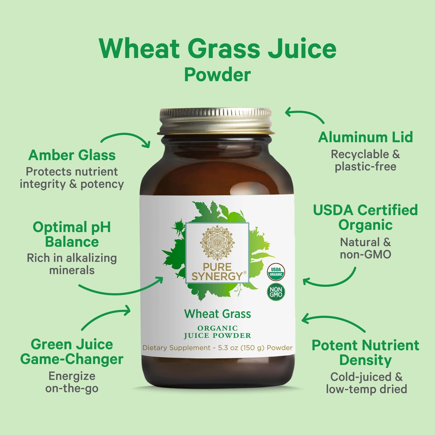 Pure Synergy Organic Wheat Grass Juice Powder, 5.3 oz