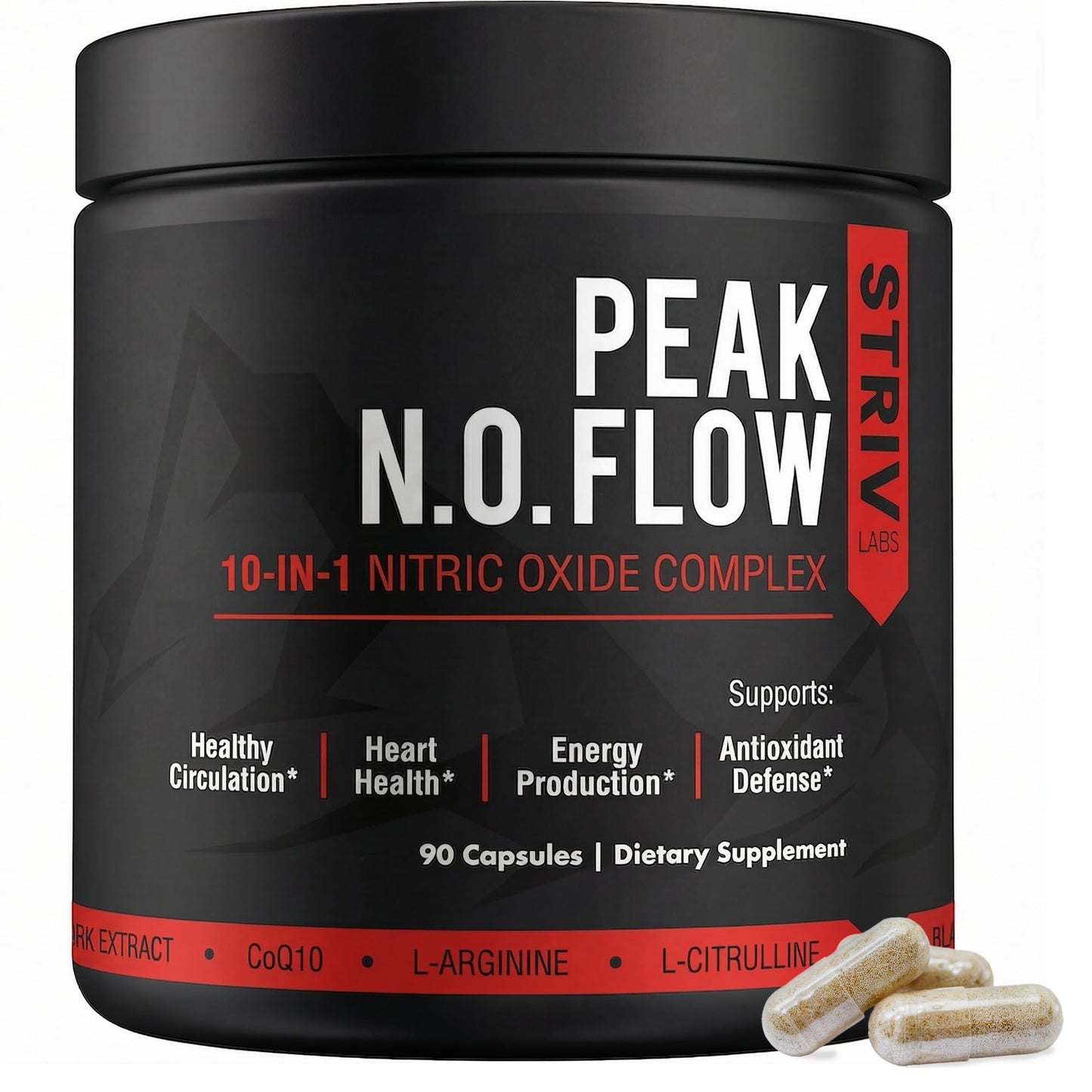 STRIVLABS Peak Flow 10-in-1 Nitric Oxide Supplement Capsules, 90 Count