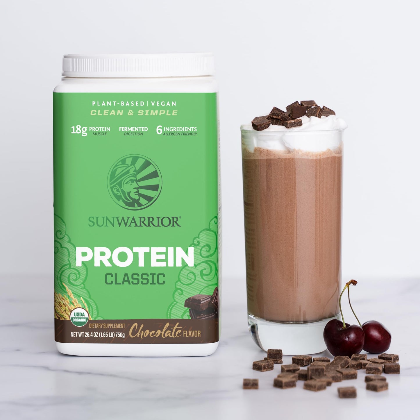 Sunwarrior Organic Brown Rice Protein Chocolate Powder, 26.25 oz