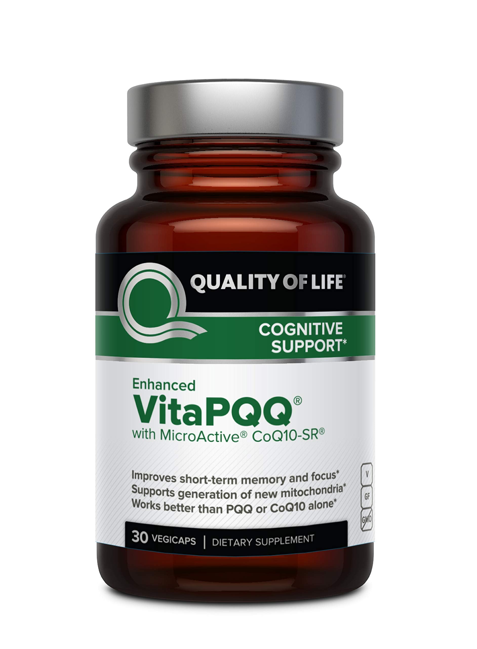 Quality of Life VitaPQQ with MicroActive CoQ10-SR Premium Supplement - Anti Aging, Memory, Energy, Focus, Cognitive and Heart Health Capsules 30