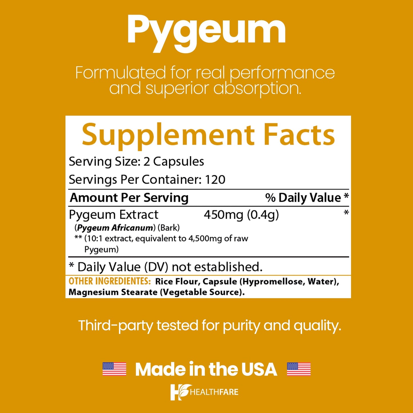 Healthfare Pygeum Supplement 4500mg Capsule, 240 Capsules