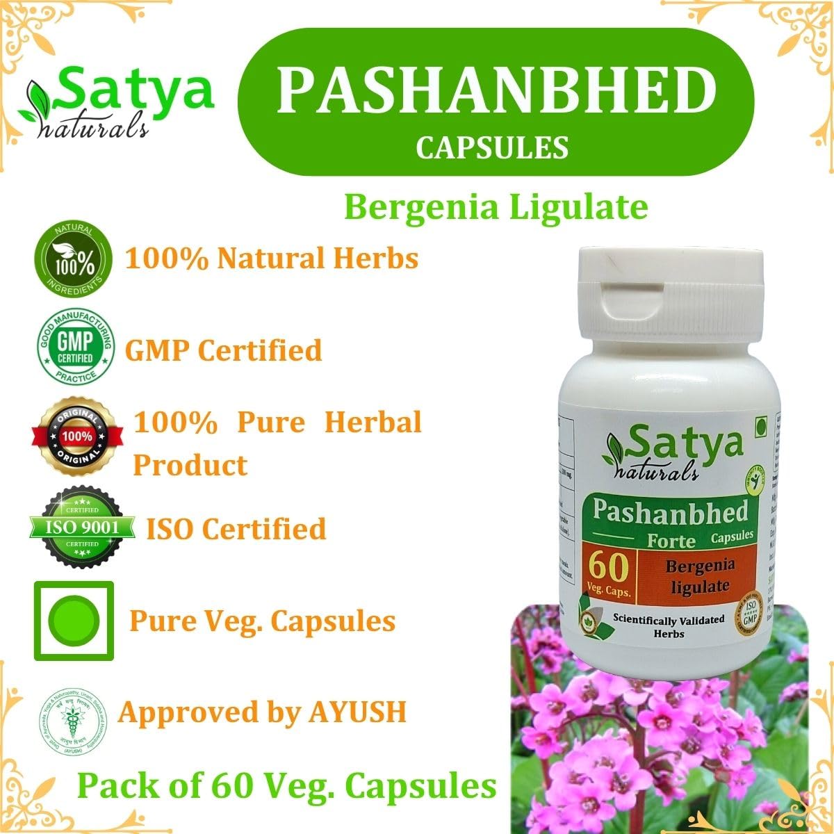 Satya Naturals Pashanbhed Forte Capsules 500 mg, 60 Veg Capsules